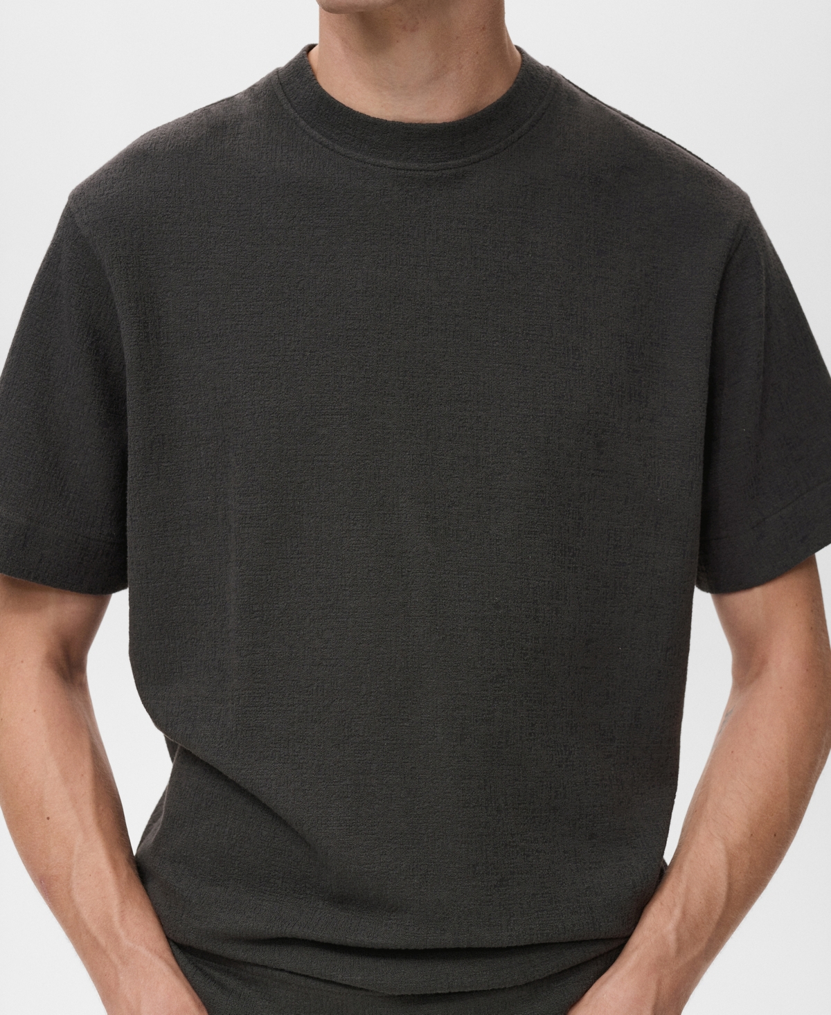 Mango Men's Textured Cotton T-shirt In Gray
