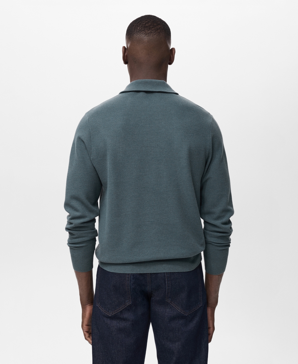 Mango Half Zip Piqué Sweater In Blue