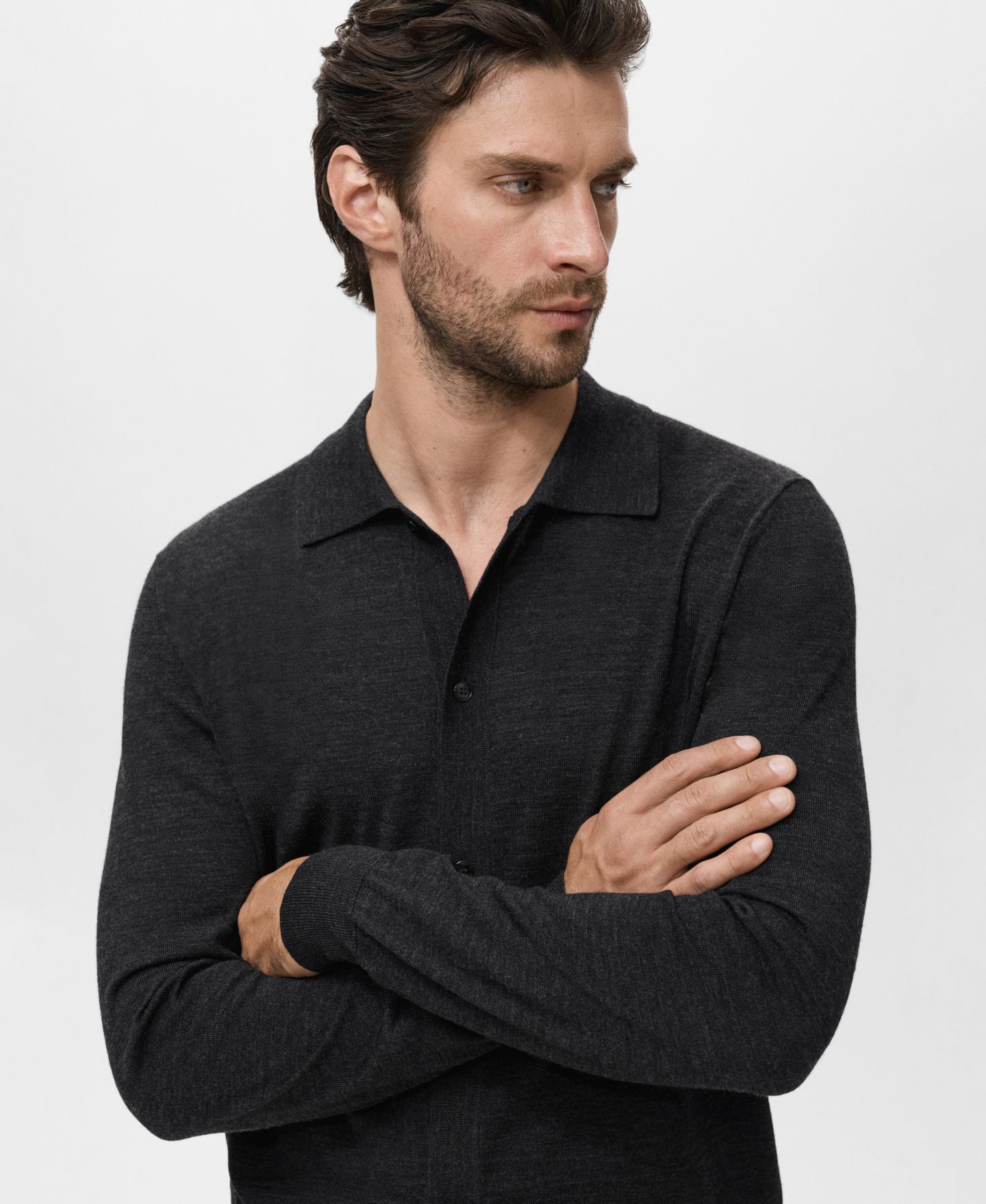 Мужской кардиган MANGO Merino Wool, цвет: Тёмный меланжевый серый — фото 5