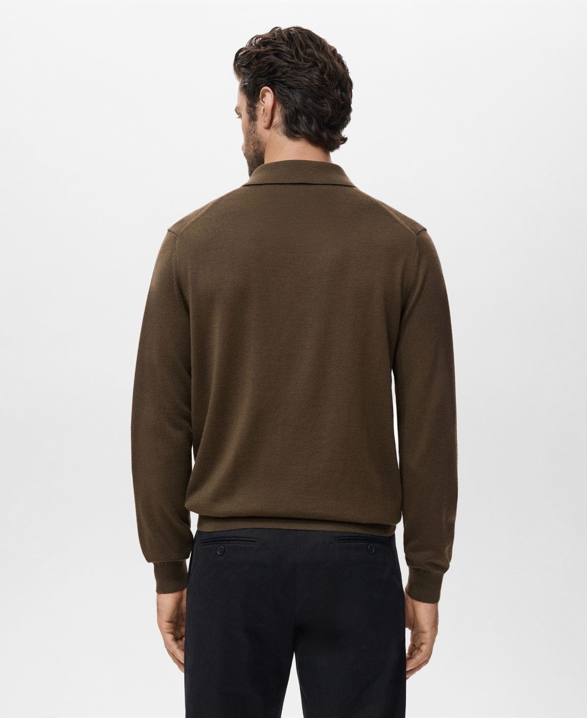 Mango Men's Wool Knitted Polo Sweater In Green
