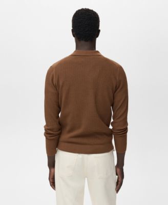 Men's Cotton-Blend Ribbed Polo Sweater