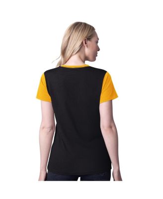 Women's Black Iowa Hawkeyes Racer Crewneck Ringer T-Shirt