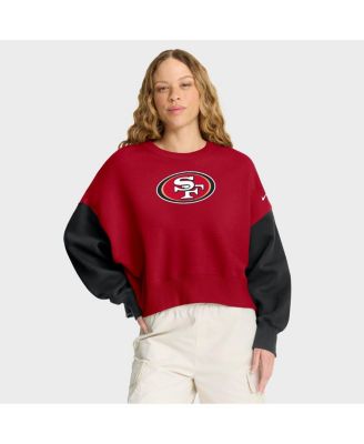 Nike - Women's Scarlet San Francisco 49ers Oversized Color-Block Pullover Sweatshirt