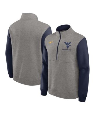 Nike - Men's Heather Gray/Navy West Virginia Mountaineers Club Fleece Tri-Blend Half-Zip Pullover