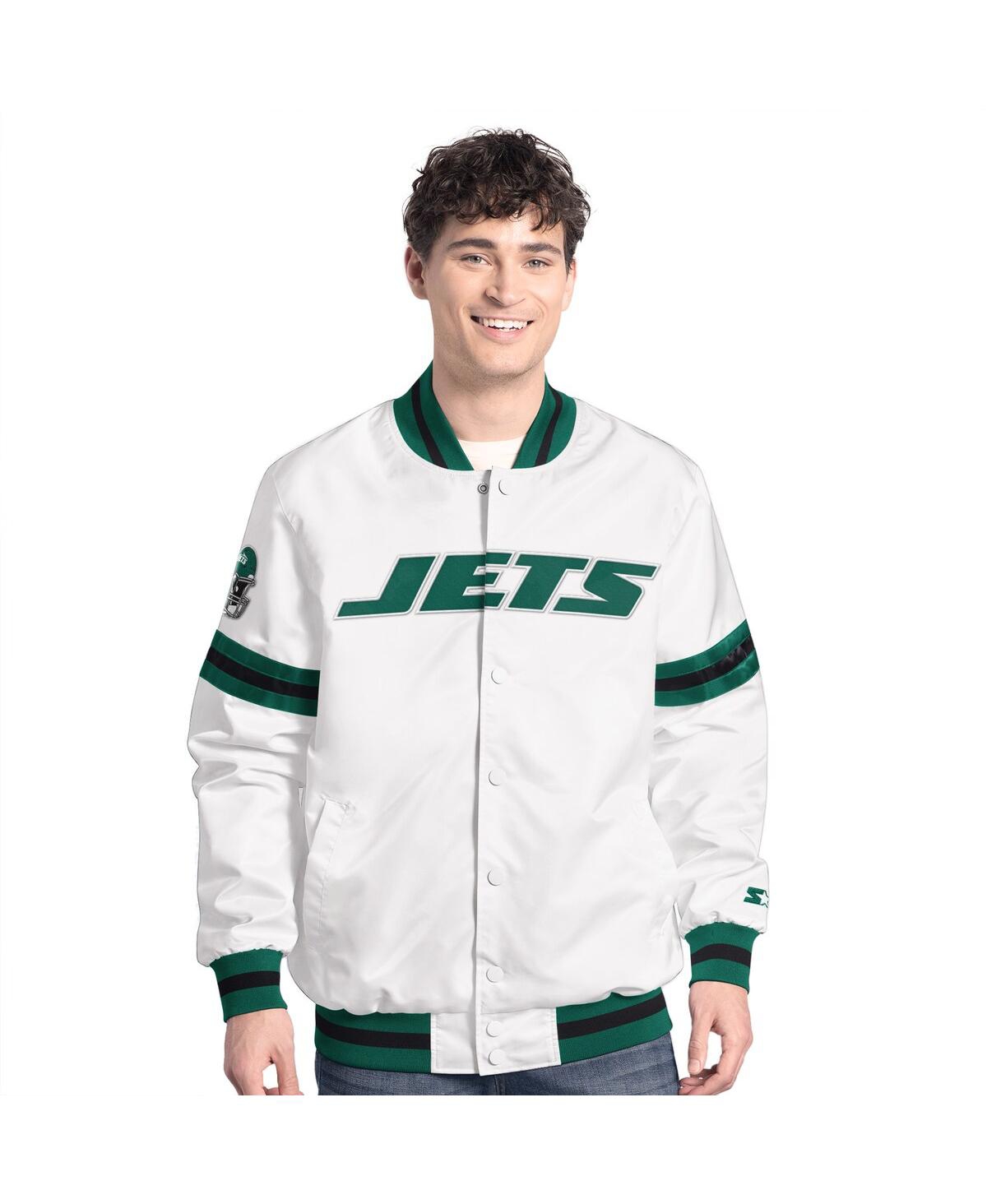 Starter Men's White New York Jets Scout Full-snap Varsity Jacket In White