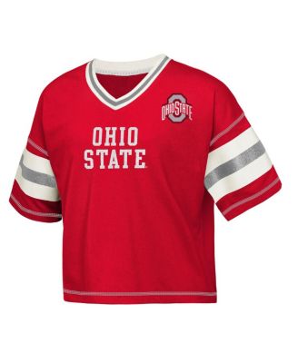 Big Girls Scarlet Ohio State Buckeyes Gridiron Jersey V-Neck T-Shirt