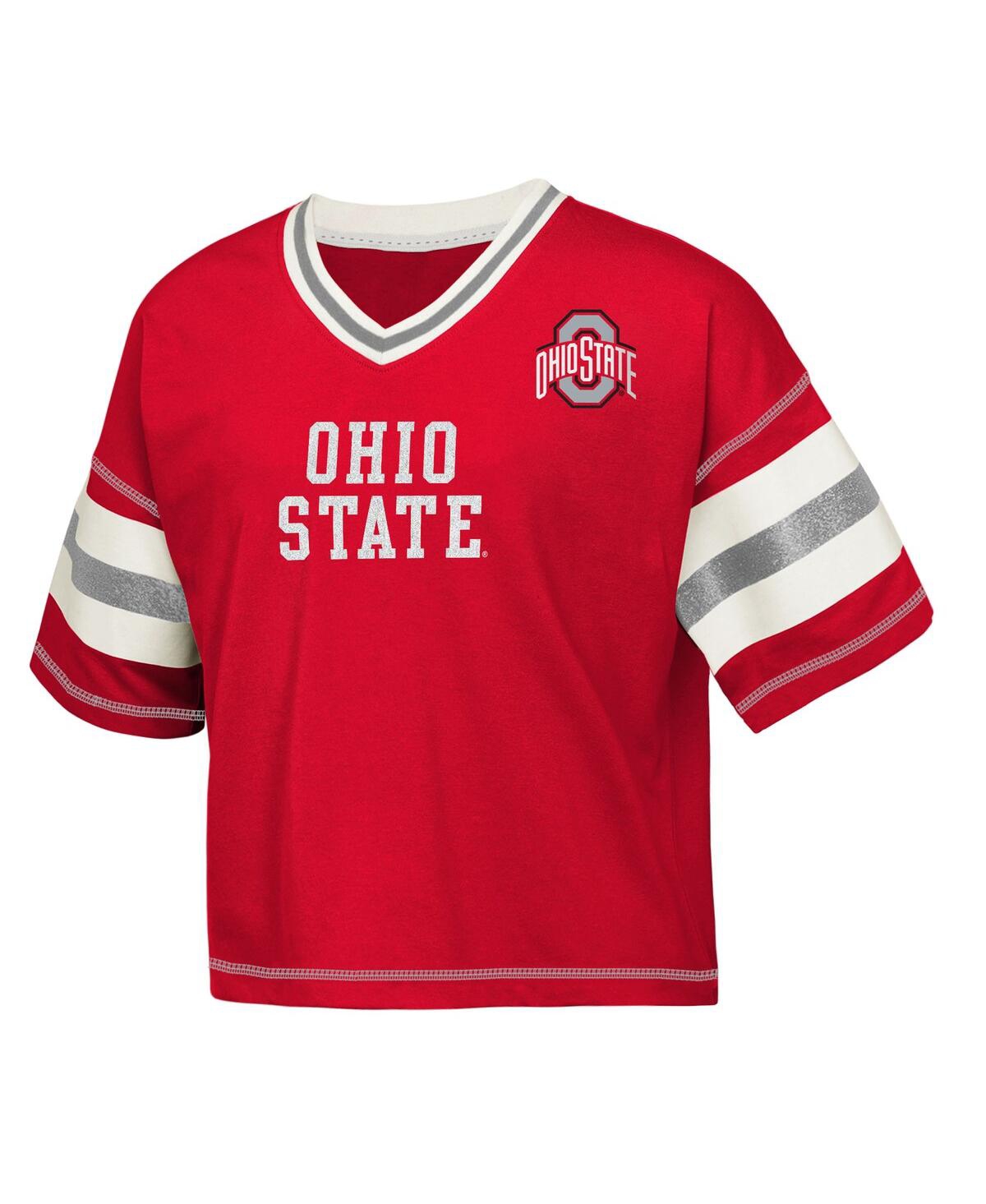 Outerstuff Big Girls Scarlet Ohio State Buckeyes Gridiron Jersey V-neck T-shirt In Red