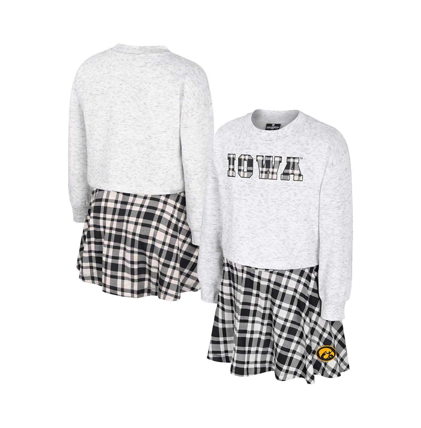 Colosseum Big Girls 2-Piece Gray Iowa Hawkeyes Marceline Plaid Skirt and Top Set — фото 1