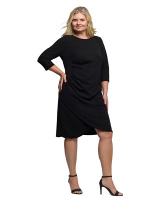 Plus Size Three Quarter Sleeve Ruched Tulip Hem Mini Dress
