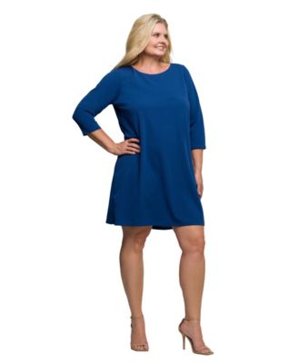 Plus Size Three Quarter Sleeve A Line Knee Length Dress