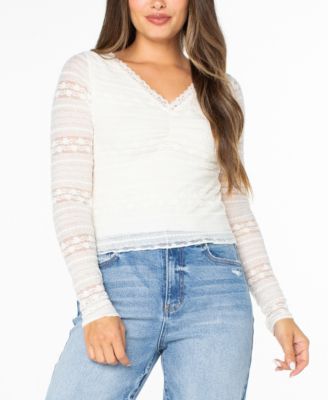 Celebrity Pink - Juniors' Long-Sleeve Lace V-Neck Shirt
