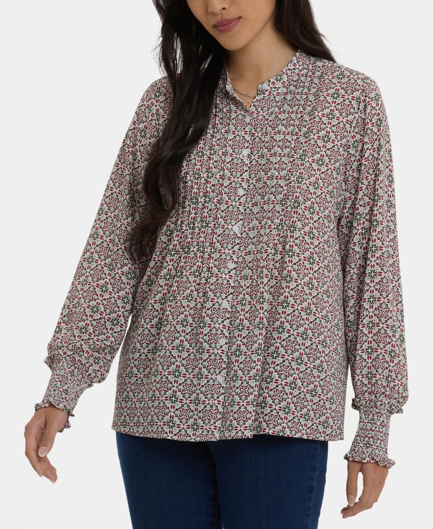 Женская блузка NYDJ Pleated Peasant Blouse Long Sleeve Top, цвет: Siesta Mosaic — фото 1