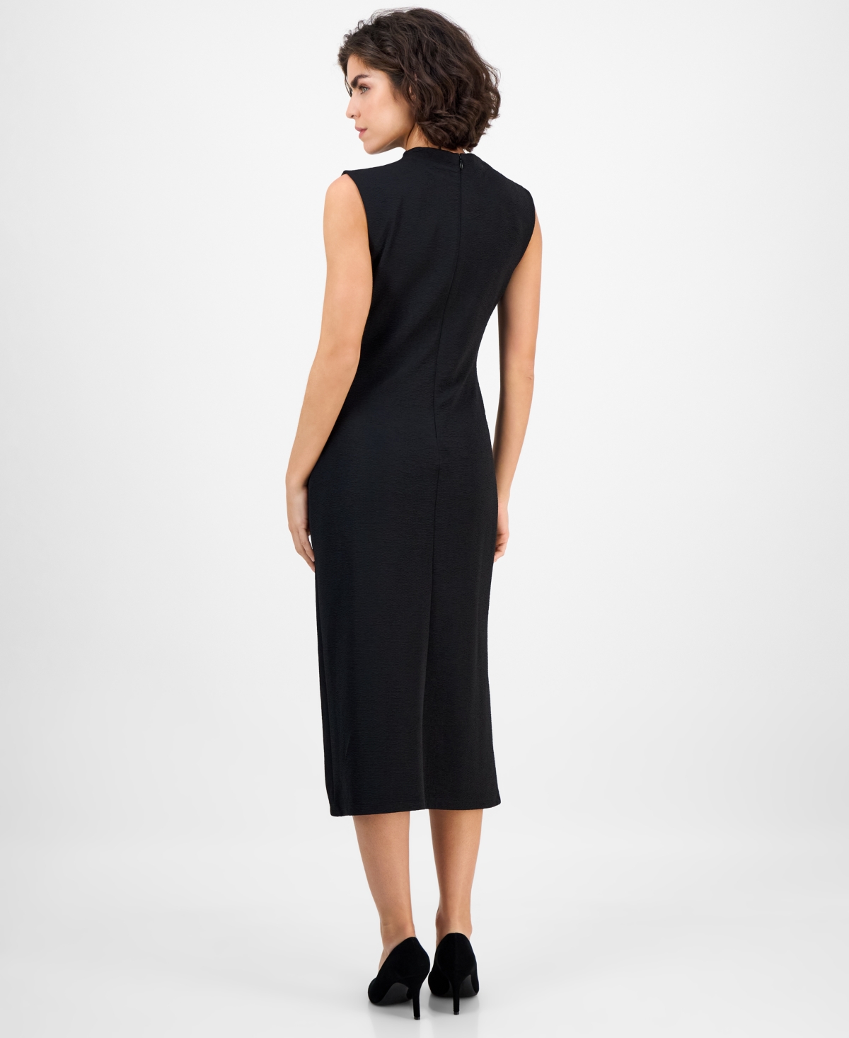 Anne Klein Women's Drape-front Textured Knit Midi Dress In Black