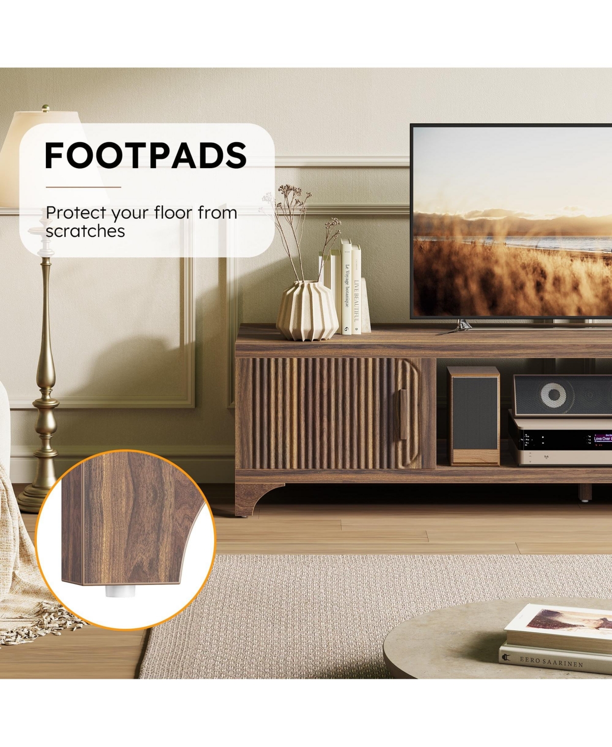 70-Inch Modern Tv Stand Mid-Century Entertainment Center with Storage for 65"/75" TVs