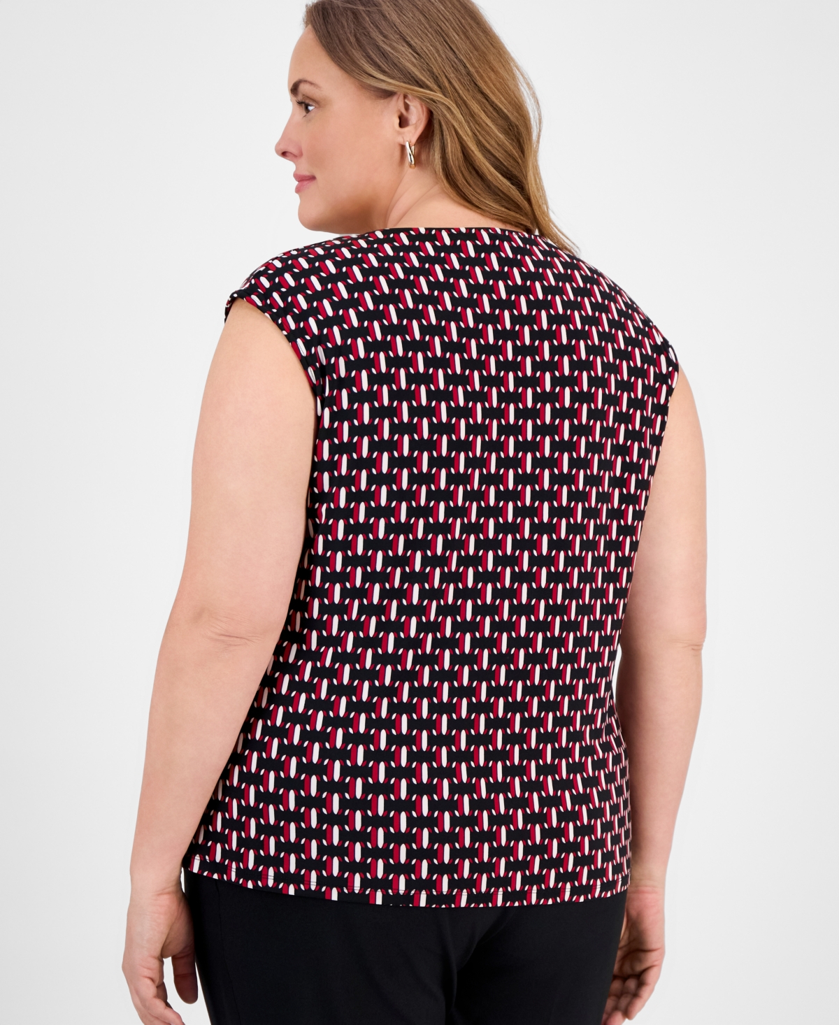 Kasper Plus Size Geo-print Cap-sleeve Top In Multi