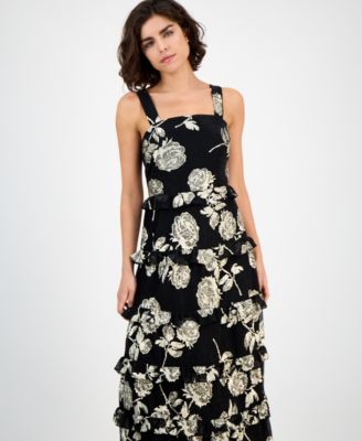 Women's Square-Neck Tiered Foil Midi Dress 