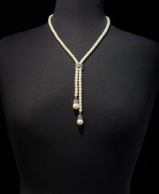 Crystal & Imitation Pearl Lariat Necklace, 19-1/2" + 3" extender, Macy's Exclusive