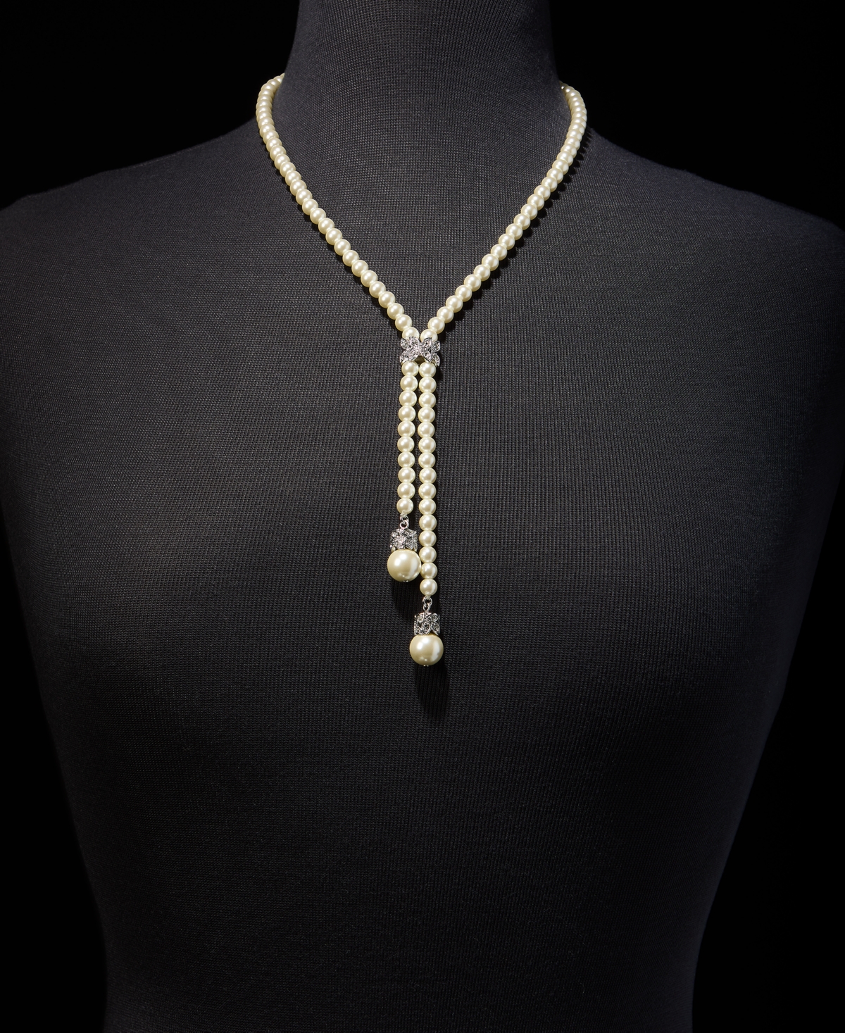 Charter Club Crystal & Imitation Pearl Lariat Necklace, 19-1/2" + 3" extender, Macy's Exclusive