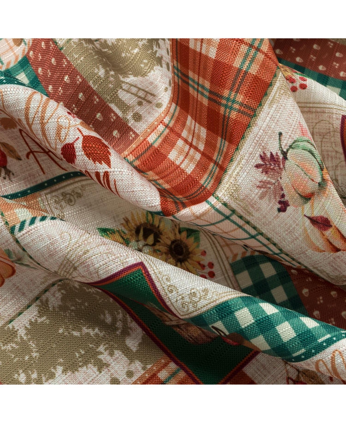 Kate Aurora Country Farmhouse Autumn Harvest Plaid Sunflowers & Pumpkins Rod Pocket Cafe Kitchen Curtain Tier Valance Set