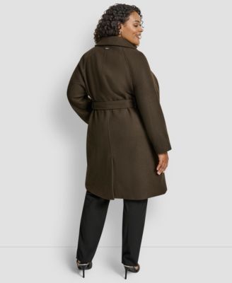 Plus Size Belted Notch Collar Coat
