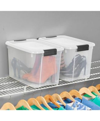 30 Qt Clear Plastic Stackable Storage Bin w/ Latch Lid, White (6 Pack)