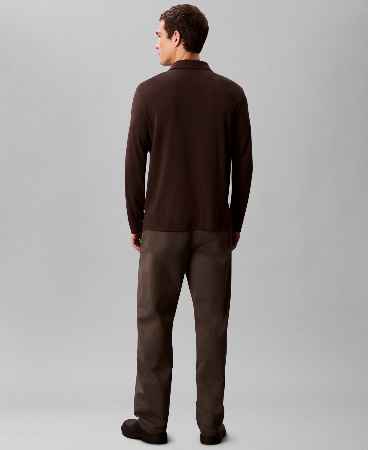 Calvin Klein Men's Long Sleeve Polo Shirt In Brown