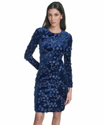 Petite Jewel Neck Long Sleeve Velvet Cocktail Dress