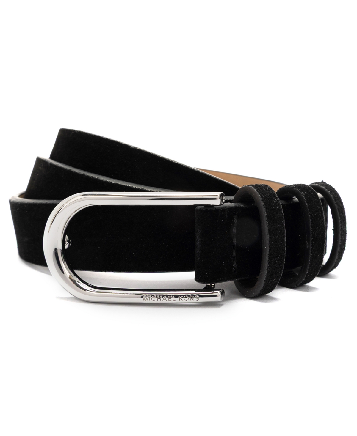 Michael Kors Silver-tone Buckle Leather Belt In Black