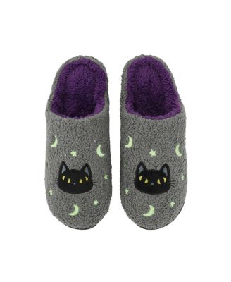 Men's Halloween Black Cat Glow Slippers - M