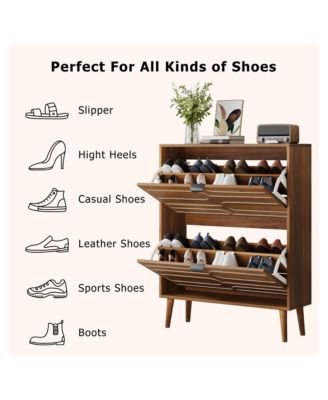 31.5" Modern Walnut Shoe Cabinet with Flip Drawers
