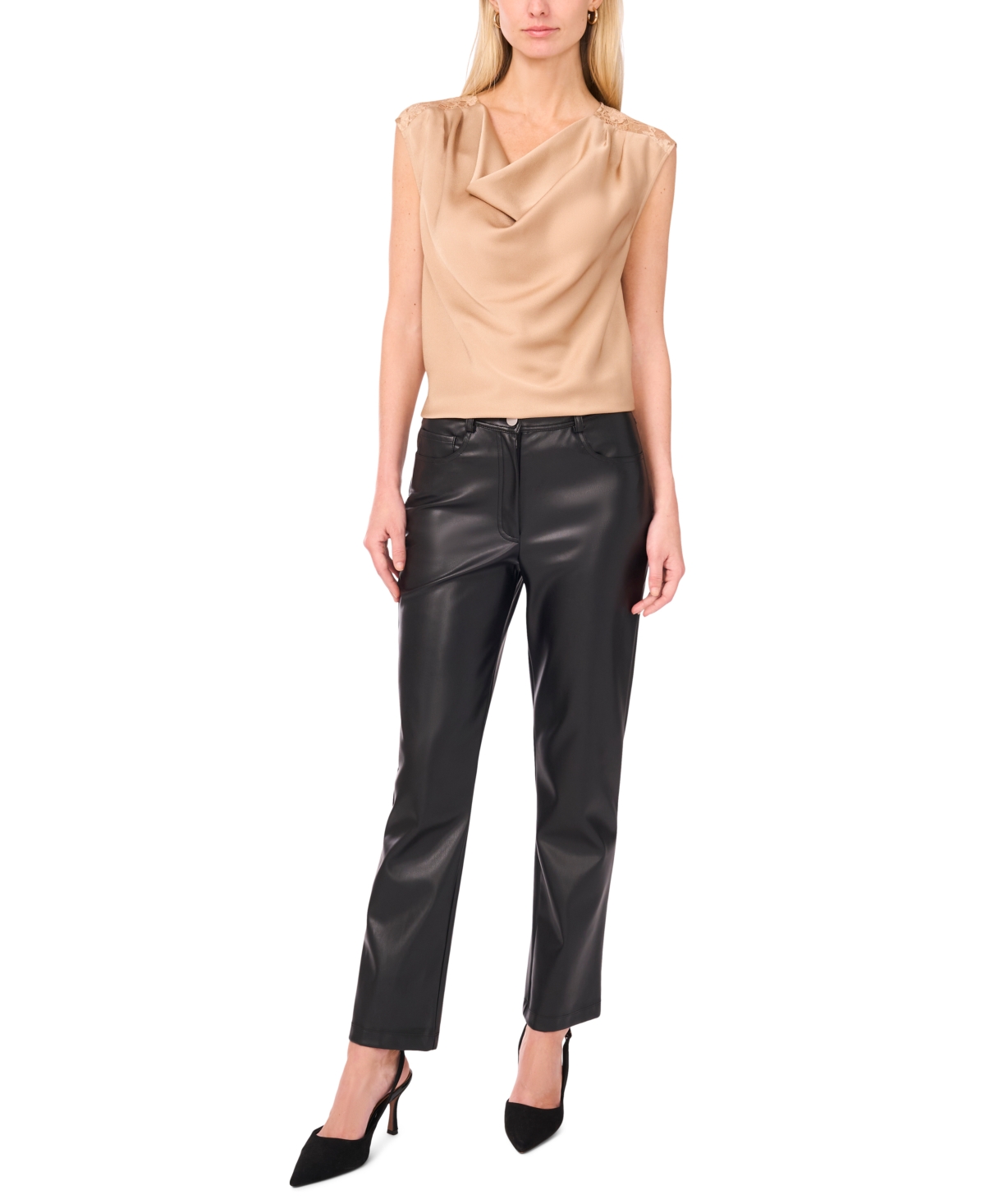 Vince Camuto Lace Trim Cowl Neck Sleeveless Top In Neutral