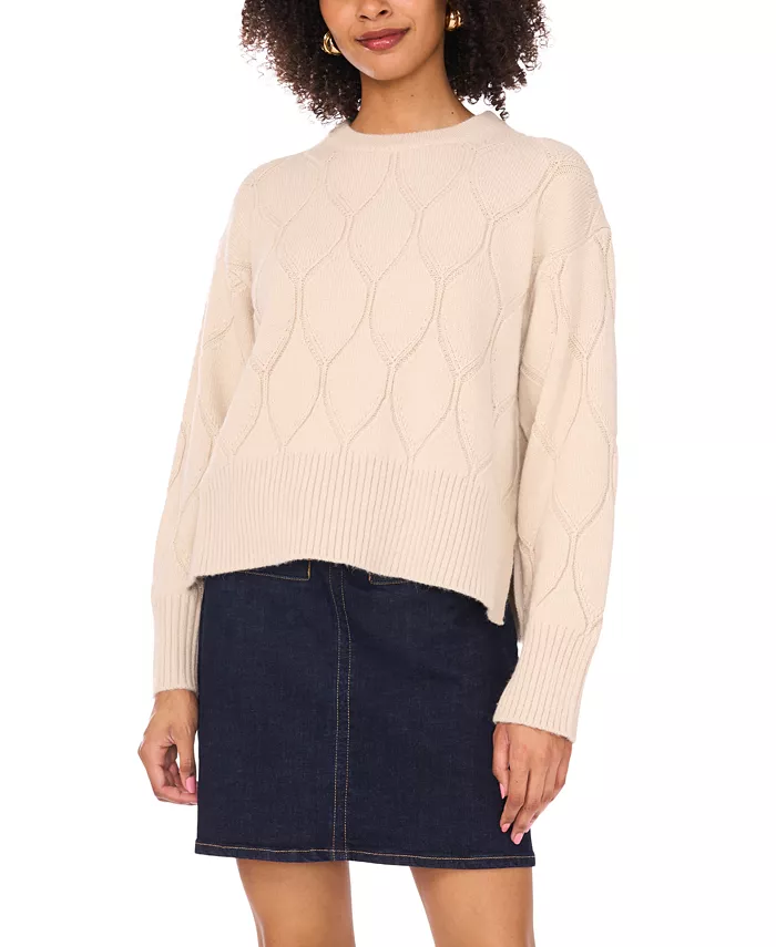 Women's Crewneck Textured Knit Pattern Long-Sleeve Sweater