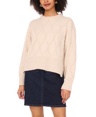 Vince Camuto Women's Crewneck Textured Knit Pattern Long-Sleeve