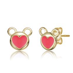 Plated with Mother Of Pearl or Enamel Bear-Eared Heart Stud Earrings For Kids