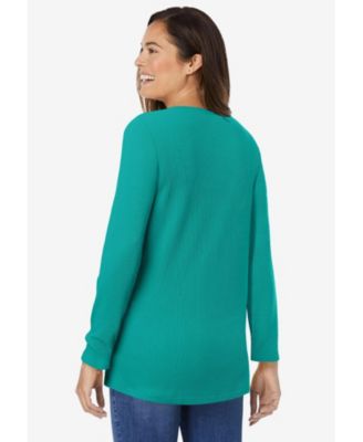 Women's Plus Size Embroidered Thermal Henley Tee