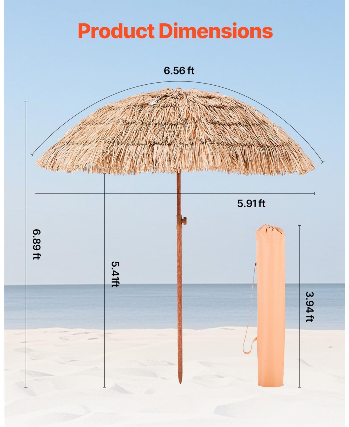 Slickblue Outdoor Tiki Thatched Umbrella for Patio, Pool