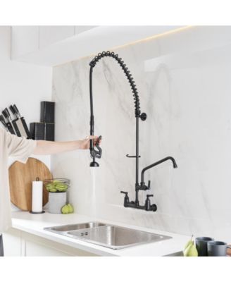 Commercial Restaurant Pull Down 2-Handle Wall Mount Pre-Rinse Spray Utility Kitchen Faucet in Polished Chrome