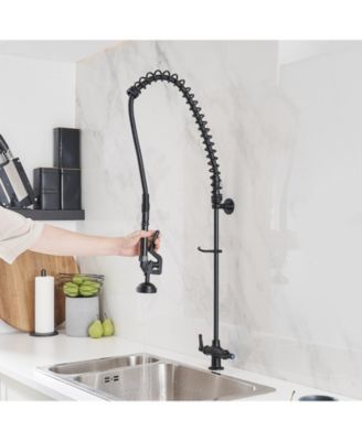 Commercial Restaurant Pull Down 2-Handle Wall Mount Pre-Rinse Spray Utility Kitchen Faucet in Matte Black