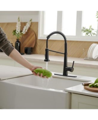 Single-Handle Pull-Down Sprayer 2 Spray High Arc Kitchen Faucet With Deck Plate in Matte Black