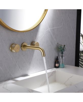 Two-Handle Wall-Mounted Bathroom Sink Faucet in Brushed Gold Finish