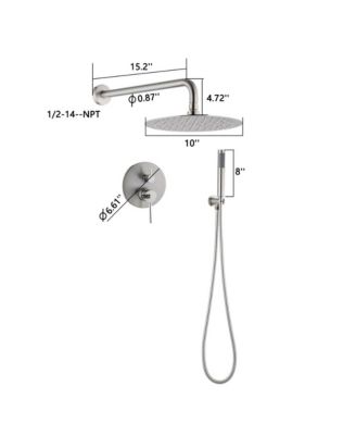 10" Brushed Nickle Roud Rain Shower head and Handheld Shower Head Set, Silver