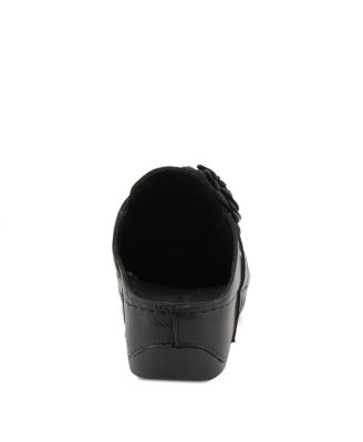 LILYBEAN Leather Perforated Clogs with Floral Applique and Open Back