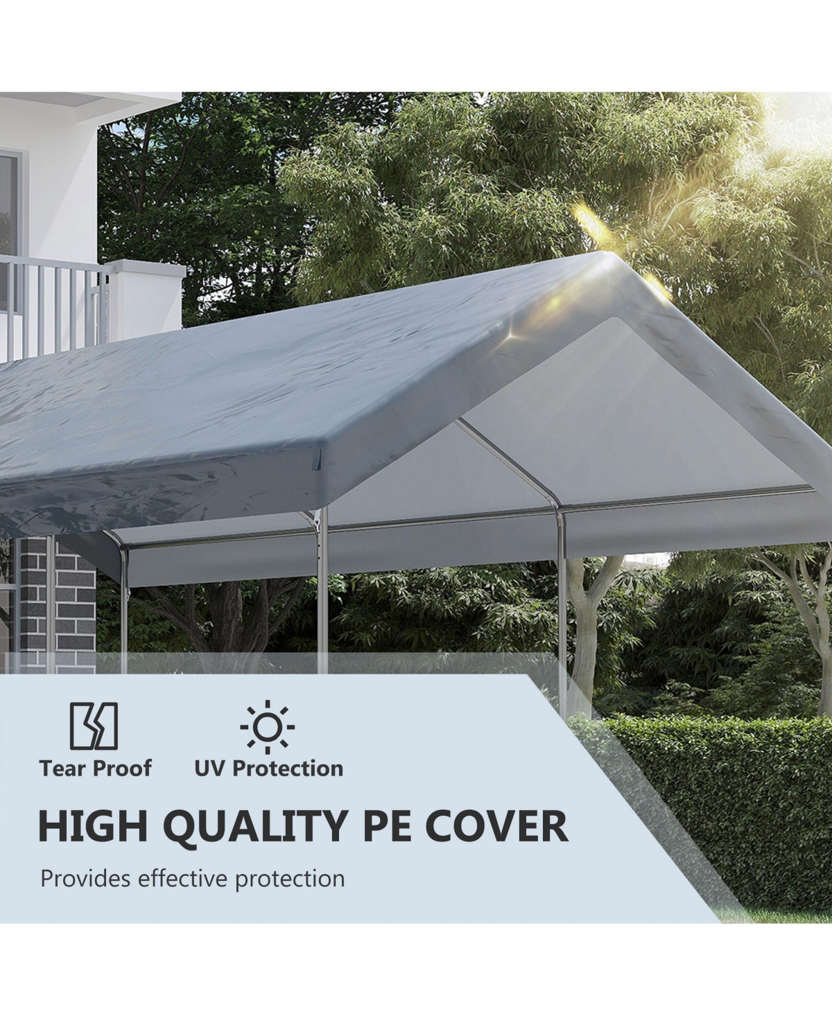 Outsunny 20' x 10' Height Adjustable Carport Patio Storage Shelter