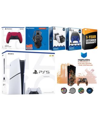 Playstation 5 Slim Disc with Extra Starlight Blue Controller, Plantronics Headset, Gamer Kit, Charge Dock and MightySkins Decal Voucher + 1 Year