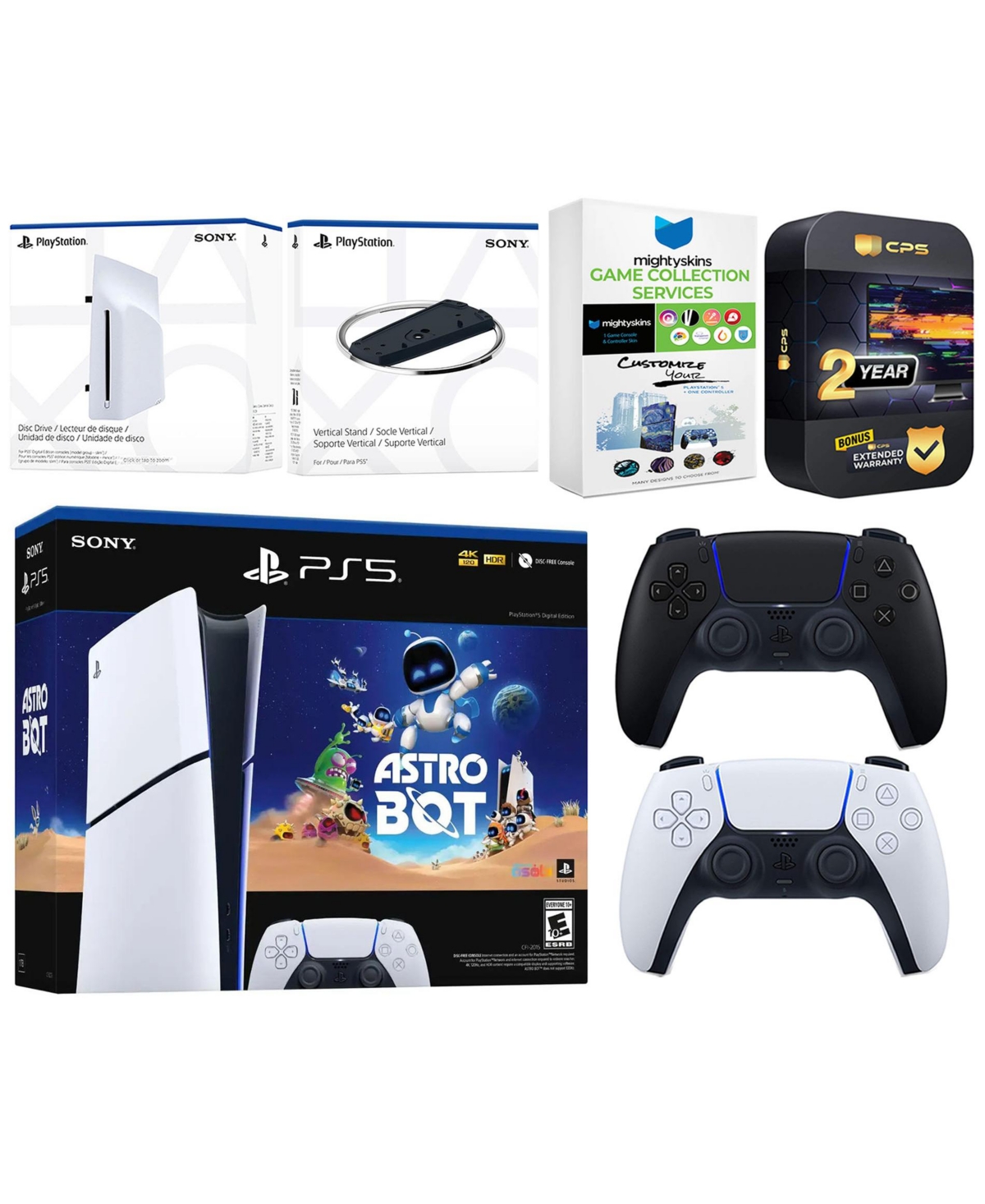 Sony PlayStation 5 Astro Bot Slim Digital Bundle with Disc Drive, Extra Controller, Vertical Stand