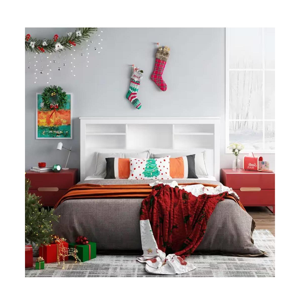 Storage Bookcase Headboard with Led Lights – Wood Grain Finish and Open Shelves for Nighttime Essentials