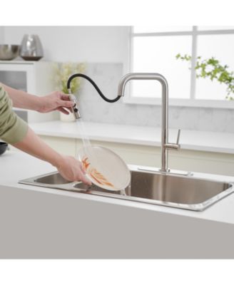 Single Handle Pull-Down Sprayer 1 Spray High Arc Kitchen Faucet With Deck Plate in Brushed Nickel