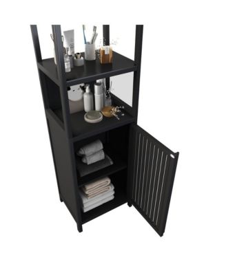 BLACK Slim Tall Cabinet Shutter Door +3 Tier Shelves
