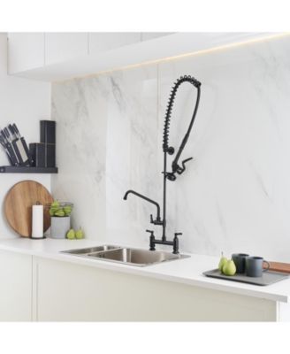 Commercial Restaurant Pull Down 2-Handle Wall Mount Pre-Rinse Spray Utility Kitchen Faucet