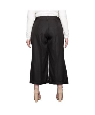 Plus Size Pleated Front Cropped Wide Leg Pants